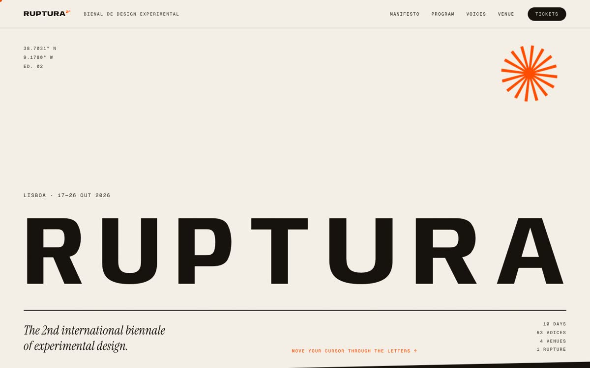 RUPTURA — kinetic typography festival hero