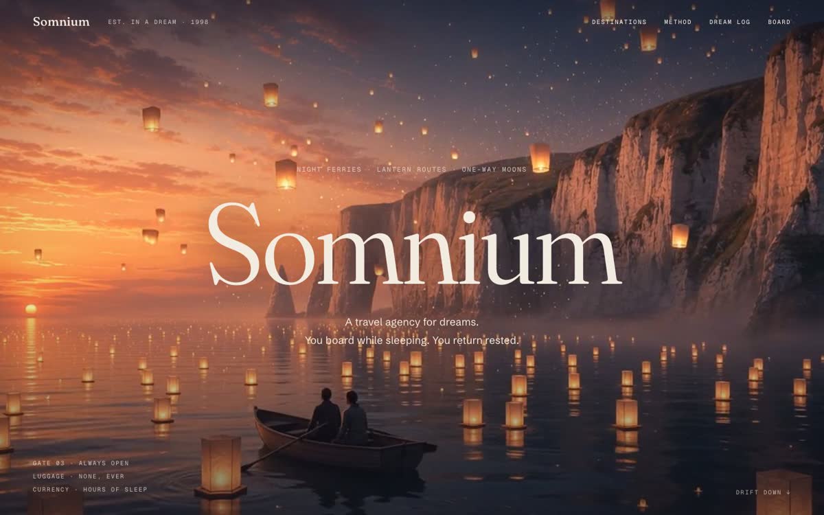 SOMNIUM — dreamlike lantern coast hero