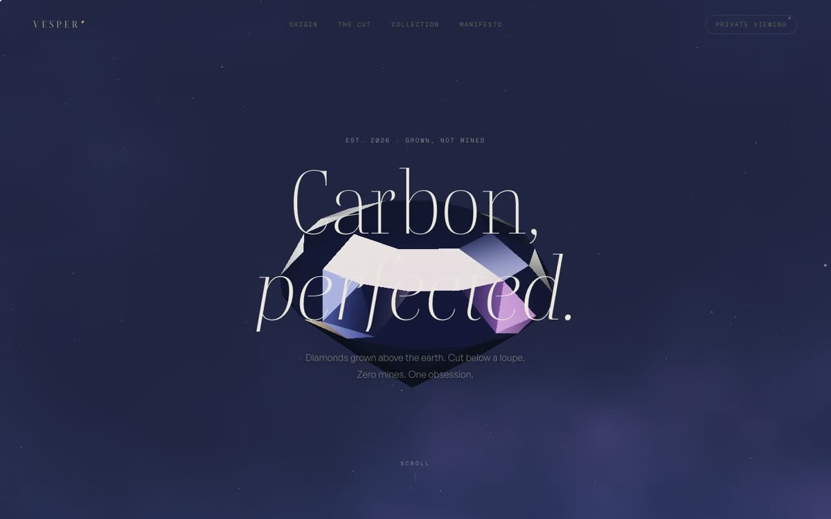 VESPER — dark WebGL diamond hero